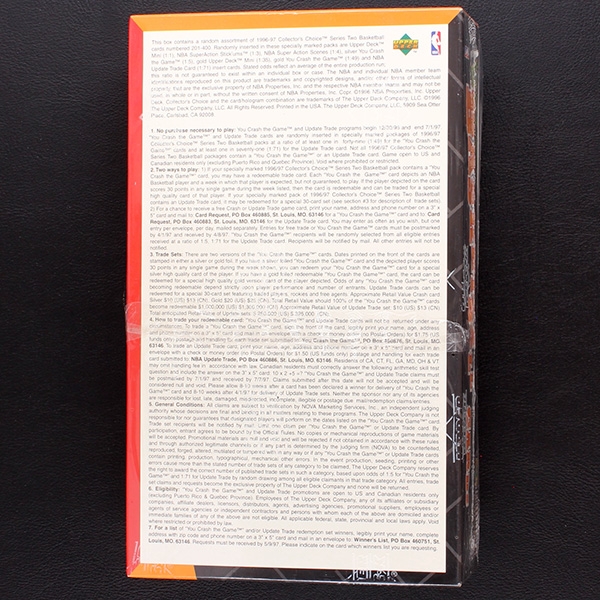 NBA Basketball Collection Choice 1996 Series 2 Upper Deck Box Trading Cards