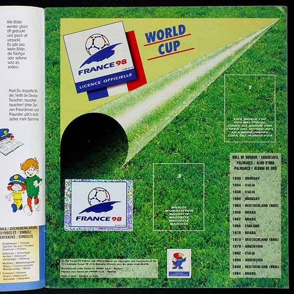 France 98 Panini Sticker Album teilgefüllt