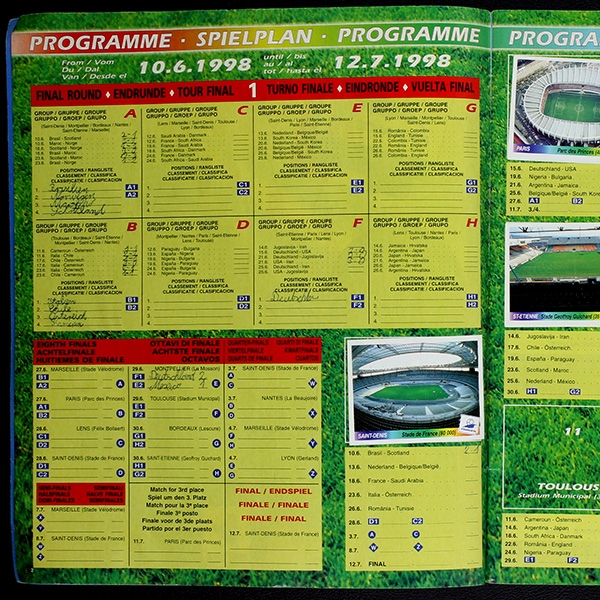 France 98 Panini Sticker Album teilgefüllt