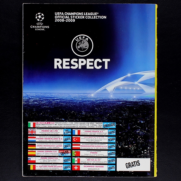 Champions League 2008 Panini Sticker Album teilgefüllt
