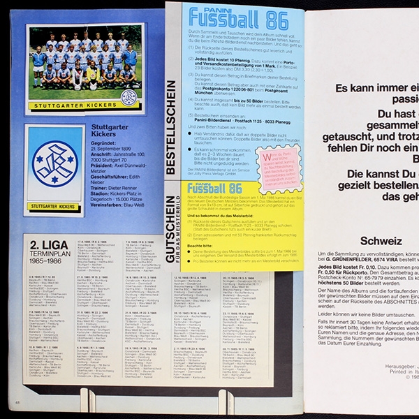 Fußball 86 Panini Sticker Album komplett