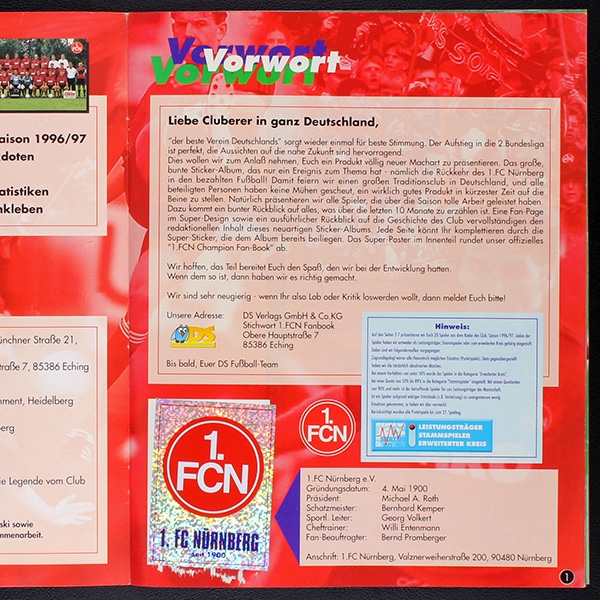 1 FC Nürnberg 1997 DS Sticker Album fast komplett -1