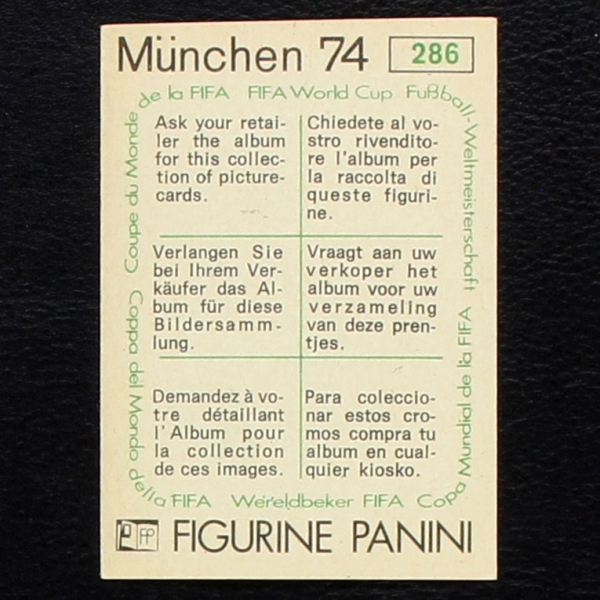 Artemio Franchi Sticker No. 286 Panini - München 74