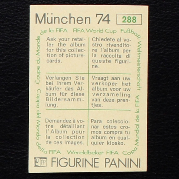 Dino Zoff Sticker No. 288 Panini - München 74