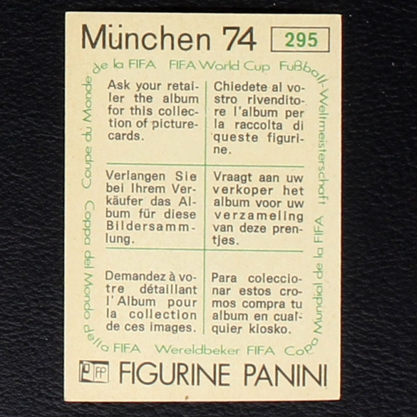 Tarcisio Burgnich Sticker No. 295 Panini - München 74