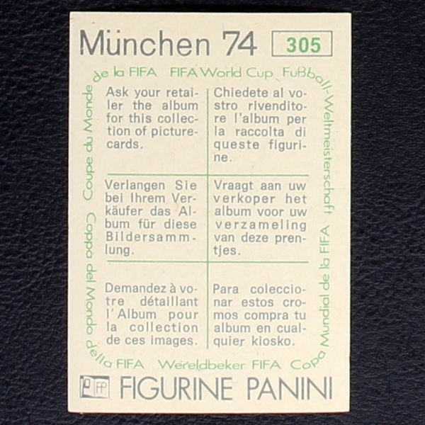 Roberto Boninsegna Sticker No. 305 Panini - München 74