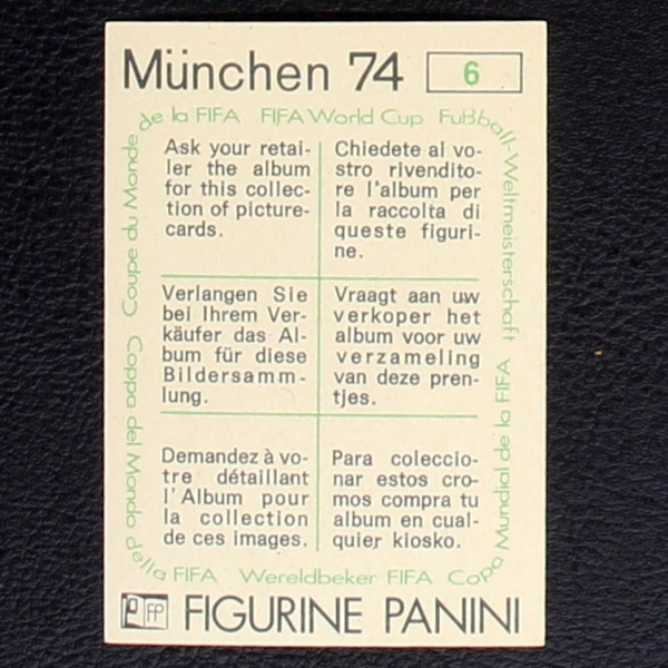 World Cup Pokal Sticker No. 6 Panini - München 74