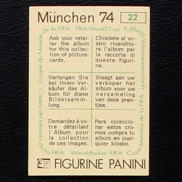 Rimet 1934 Sticker No. 22 Panini - München 74
