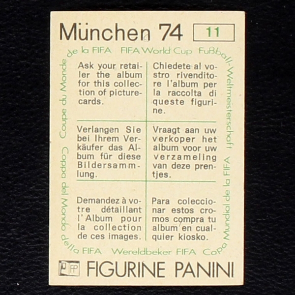 World Cup Pokal Sticker No. 11 Panini - München 74