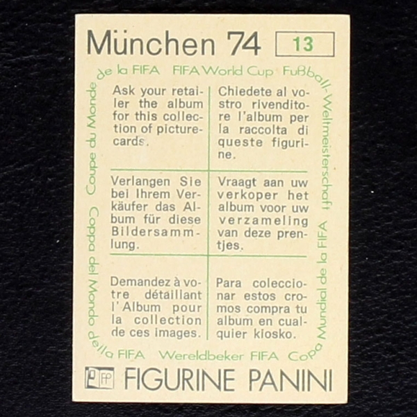 World Cup Pokal Sticker No. 13 Panini - München 74