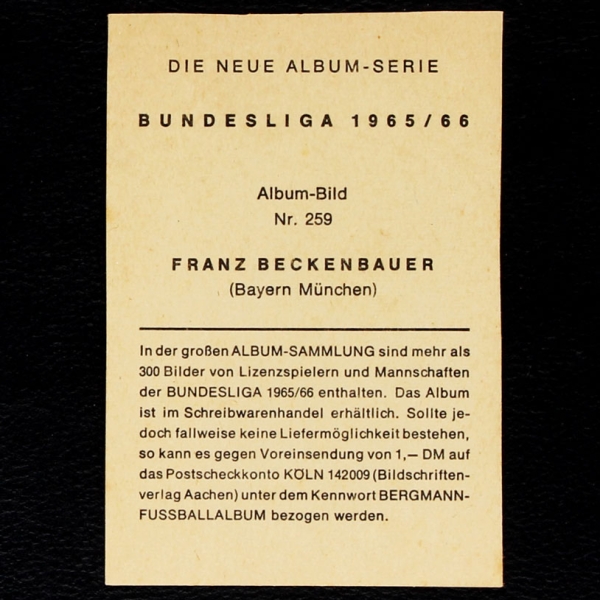 Franz Beckenbauer Rookie Bergmann Card No. 259 - Bundesliga 1965