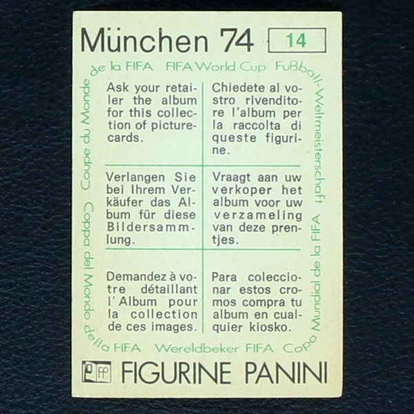 Jules Rimet Sticker No. 14 Panini - München 74