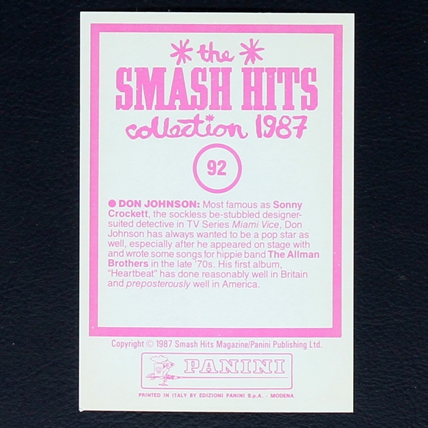 Don Johnson Panini Sticker No. 92 - Smash Hits 87