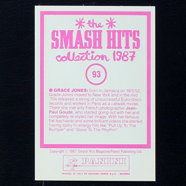 Grace Jones Panini Sticker No. 93 - Smash Hits 87
