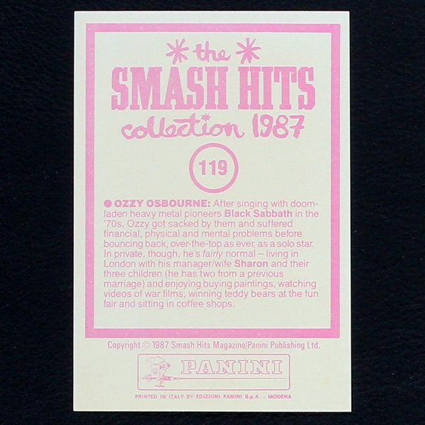 Ozzy Osbourne Panini Sticker No. 119 - Smash Hits 87