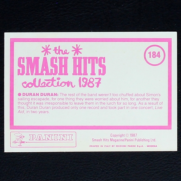 Duran Duran Panini Sticker No. 184 - Smash Hits 87