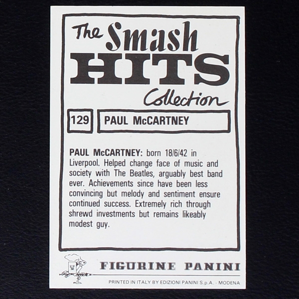 Paul McCartney Panini Sticker No. 129 - Smash Hits 84