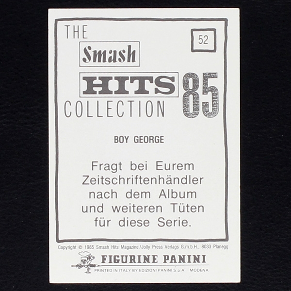 Boy George Panini Sticker No. 52 - Smash Hits 85