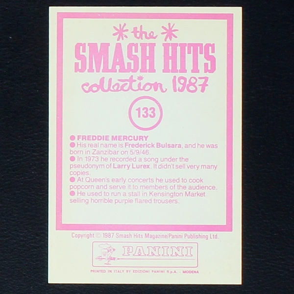 Freddie Mercury Panini Sticker No. 133 - Smash Hits 87