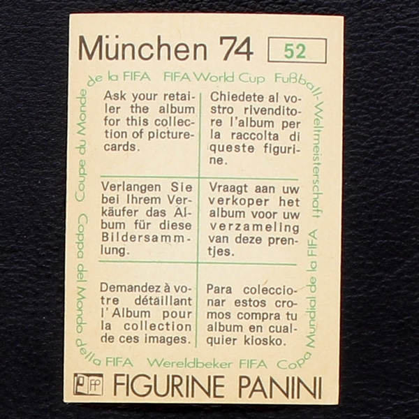 World Cup Pokal Sticker No. 52 Panini - München 74