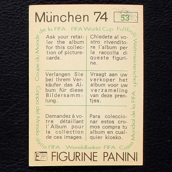 World Cup Pokal Sticker No. 53 Panini - München 74