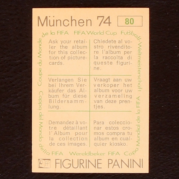 Deutschland Mannschaft Sticker Nr. 80 Panini - München 74