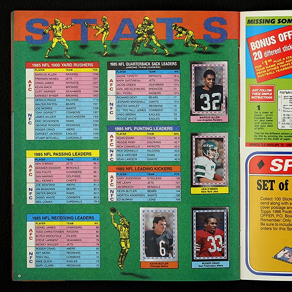 Football NFL 1986 Topps Sticker Album komplett