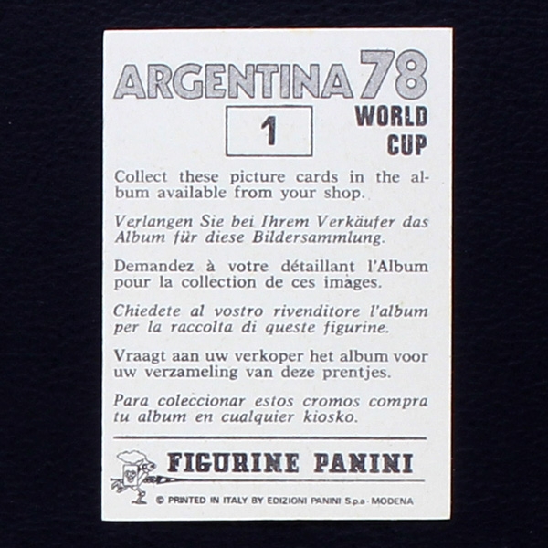 Argentina 78 Nr. 001 Panini Sticker Rimet Cup