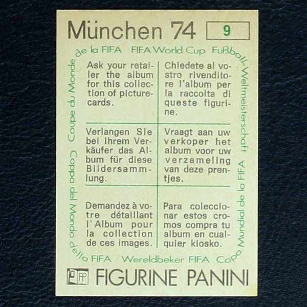 World Cup Pokal Sticker No. 9 Panini - München 74
