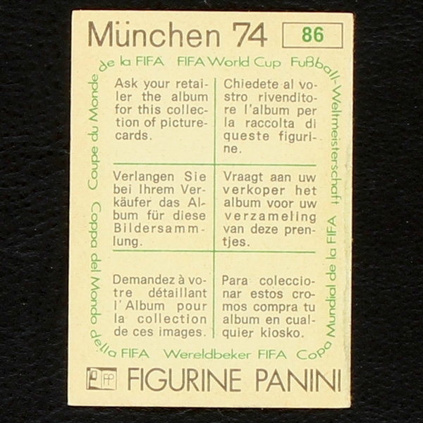 Horst-Dieter Höttges Sticker No. 86 Panini - München 74