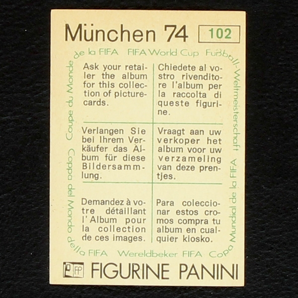 Erwin Kremers Sticker No. 102 Panini - München 74