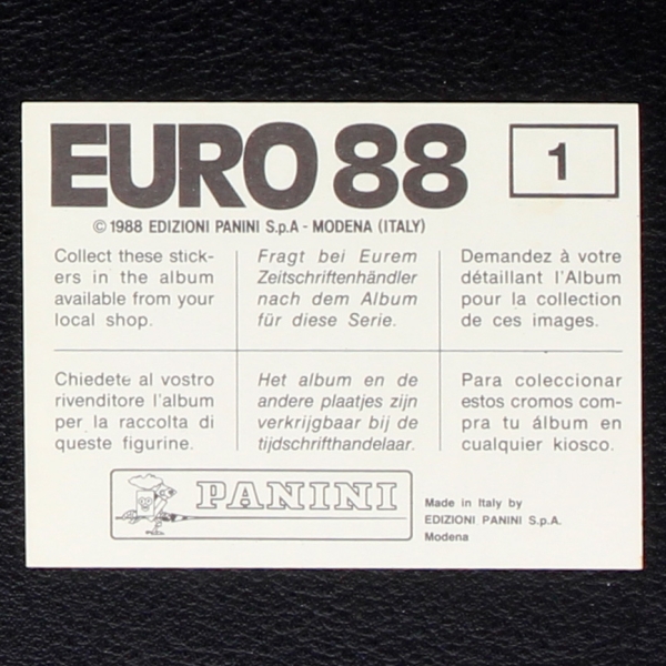 Berni Sticker  No. 1 Panini - Euro 88