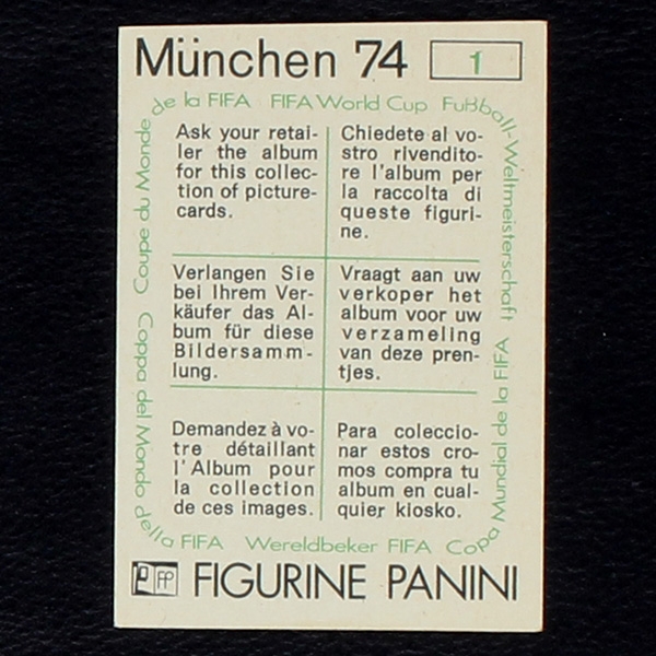 FIFA Sticker No. 1 Panini - München 74