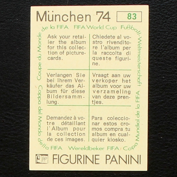 Helmut Schön Sticker No. 83 Panini - München 74