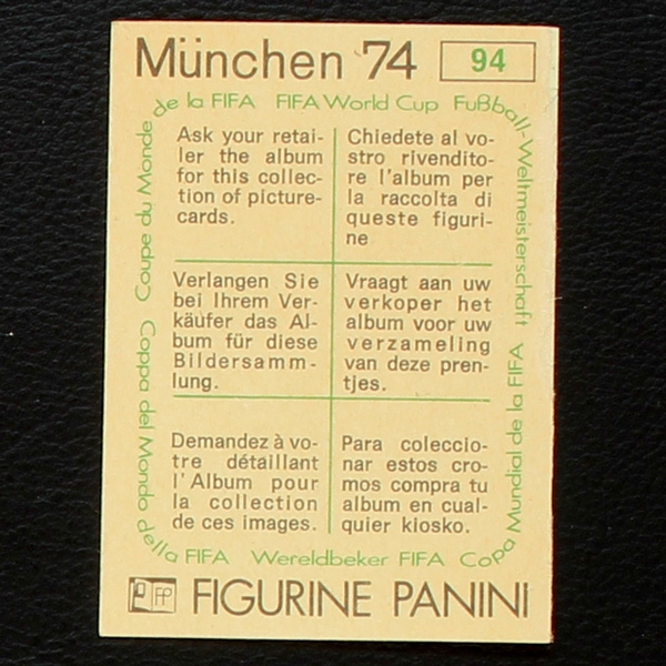 Herbert Wimmer Sticker No. 94 Panini - München 74