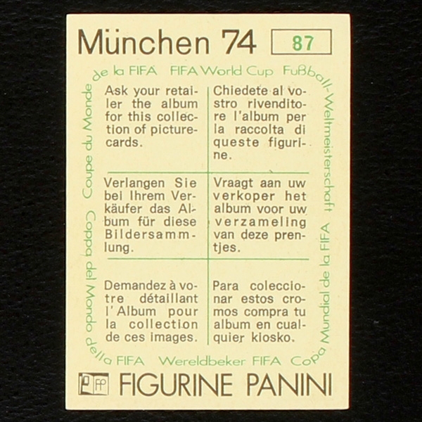 Hans-Hubert Vogts Sticker No. 87 Panini - München 74