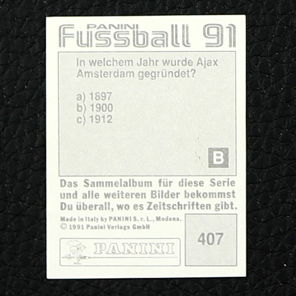 Rudi Völler Panini Sticker Nr. 407 - Fußball 91