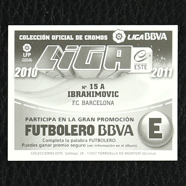 Ibrahimovic Panini Sticker Nr. 15 A - Liga 2010-2011 BBVA