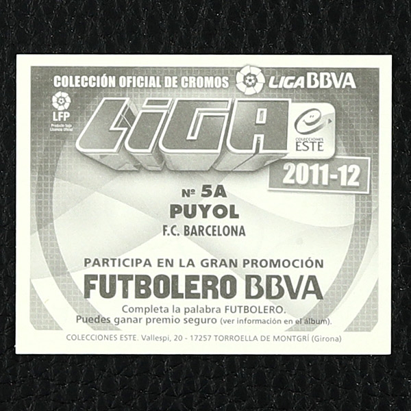 Puyol Panini Sticker Nr. 5 A - Liga 2011-12 BBVA