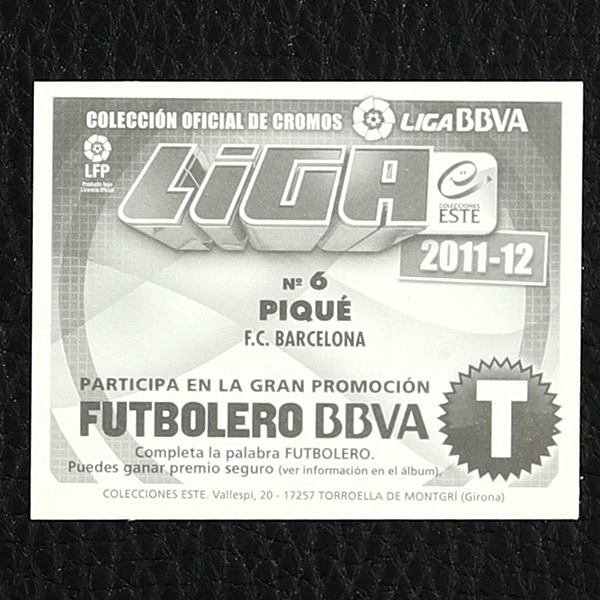Pique Panini Sticker No. 6 - Liga 2011-12 BBVA