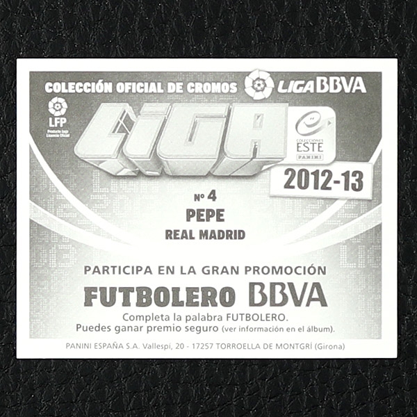 Pepe Panini Sticker No. 4 - Liga 2012-13 BBVA