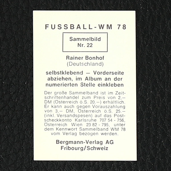 Rainer Bonhof Bergmann Sticker Nr. 22 - WM 78
