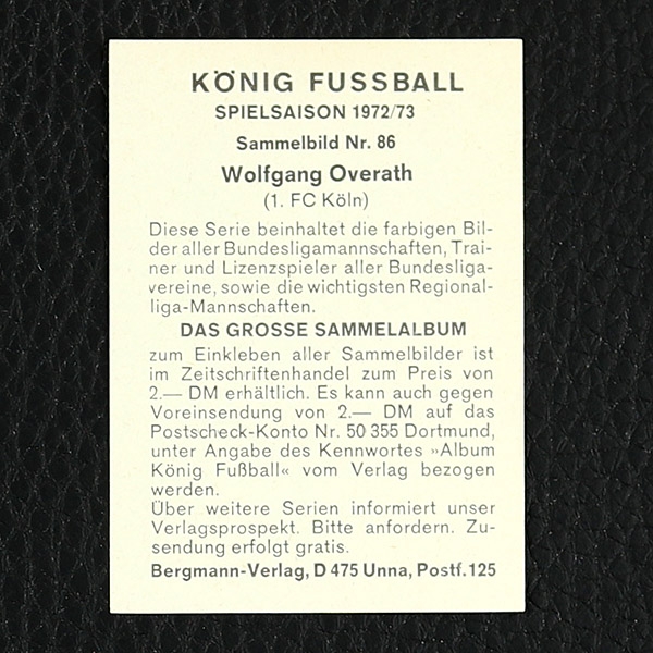 Wolfgang Overath Bergmann Sticker Nr. 86 - König Fußball 1972/73