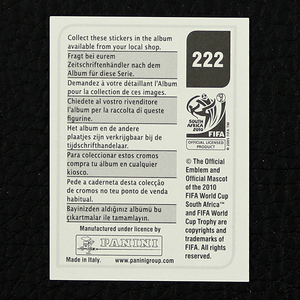 Faouzi Chaouchi Panini Sticker No. 222 - South Africa 2010