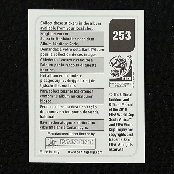 Nejc Pecnik Panini Sticker No. 253 - South Africa 2010