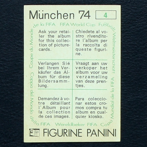 WM Pokal Sticker No. 4 Panini - München 74