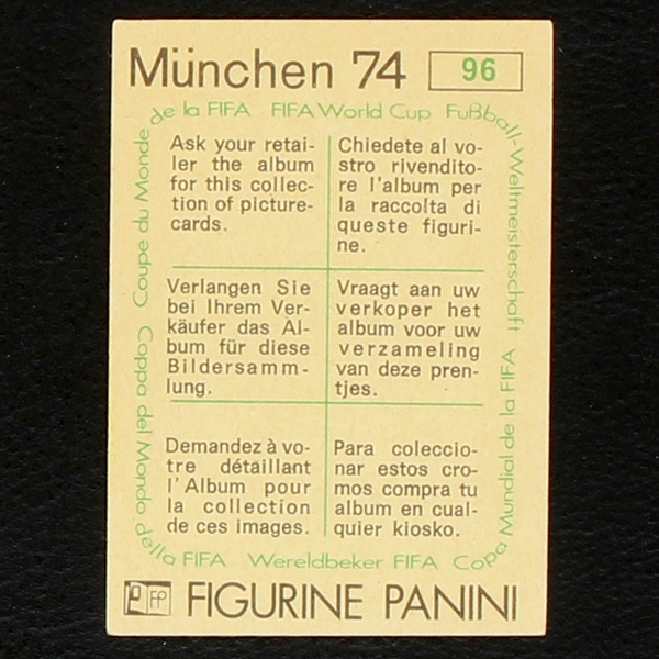 Wolfgang Overath Sticker No. 96 Panini - München 74