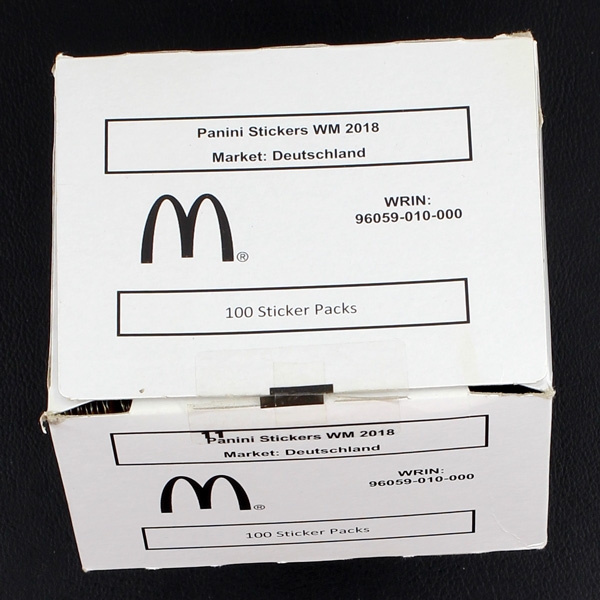 Russia 2018 McDonalds Panini Box mit 100 Sticker Tüten - deutsche Version