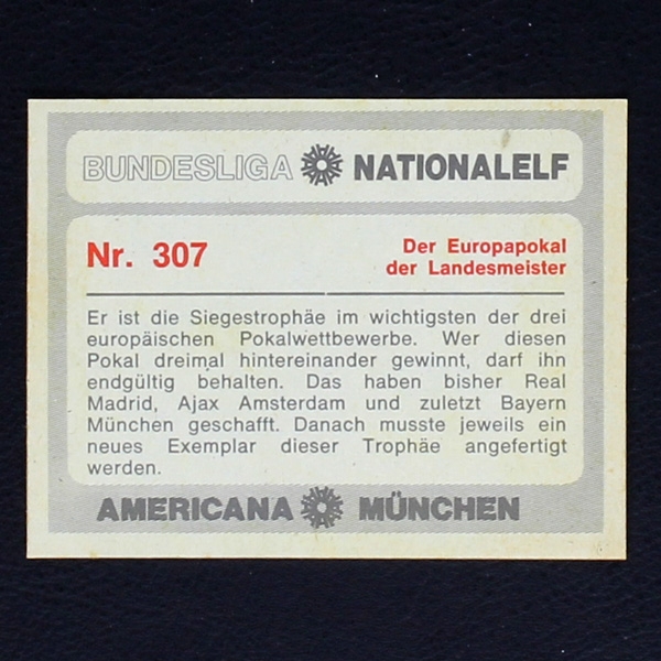 Europapokal Americana Card No. 307 - Bundesliga Nationalelf 1978
