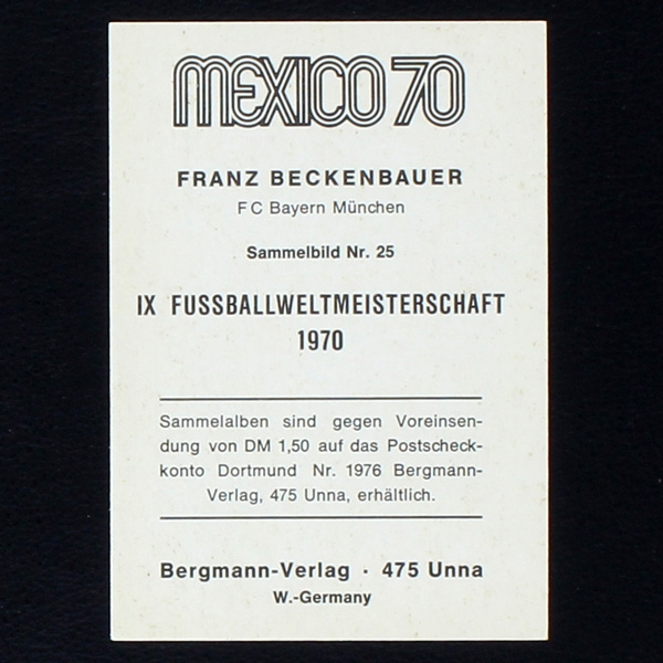 Franz Beckenbauer Bergmann Card No. 25 - Mexico 70
